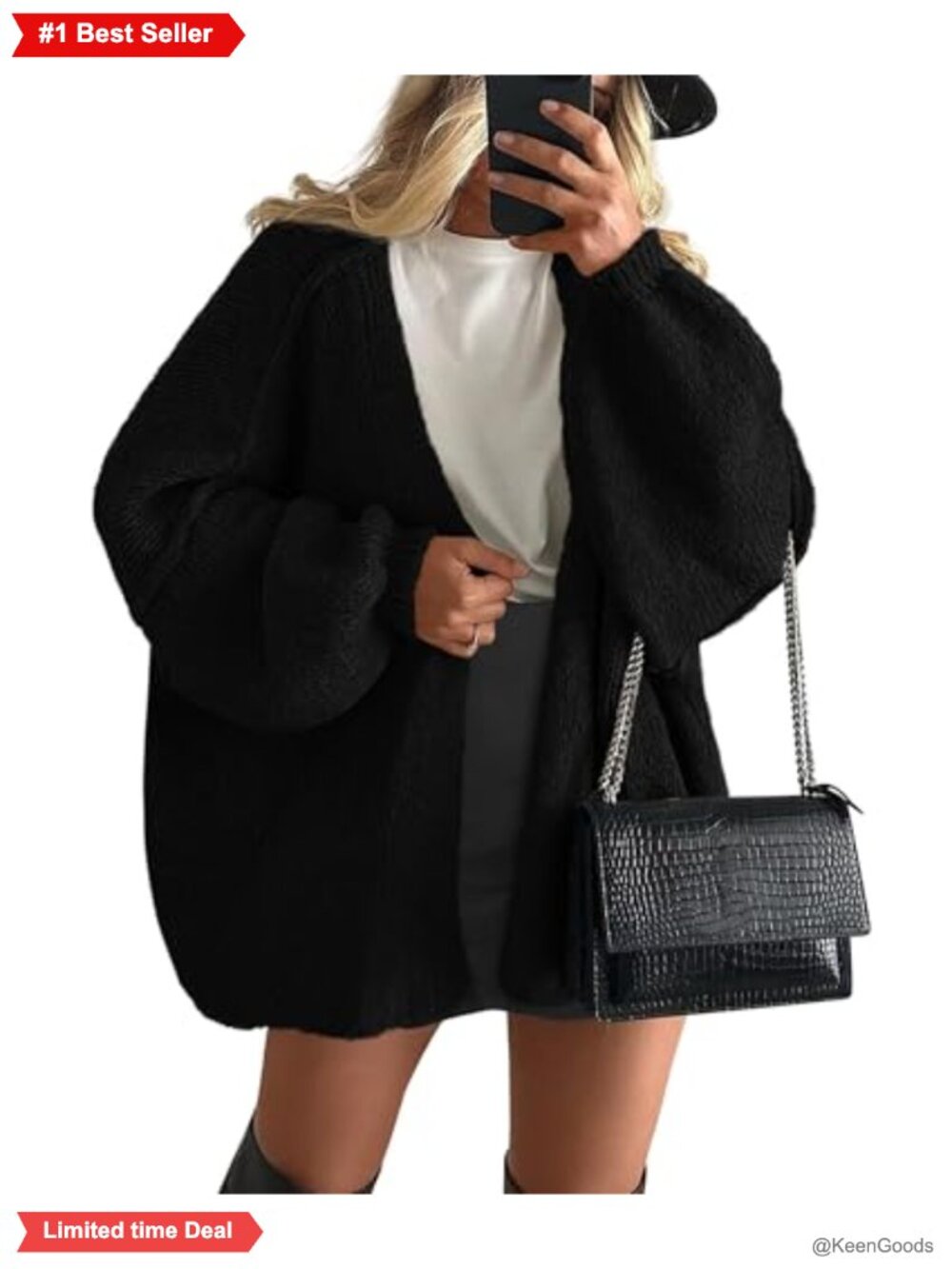 Open Front Oversized Knit Cardigan Sweater Long Sleeve Womens